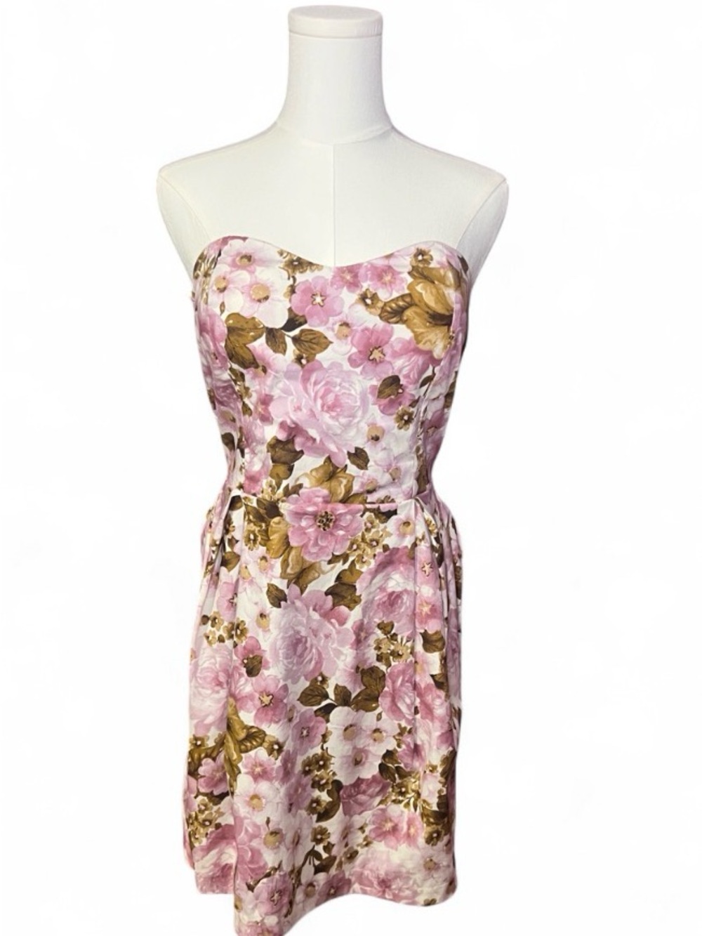 Sweetheart Strapless Pink Floral Midi Dress